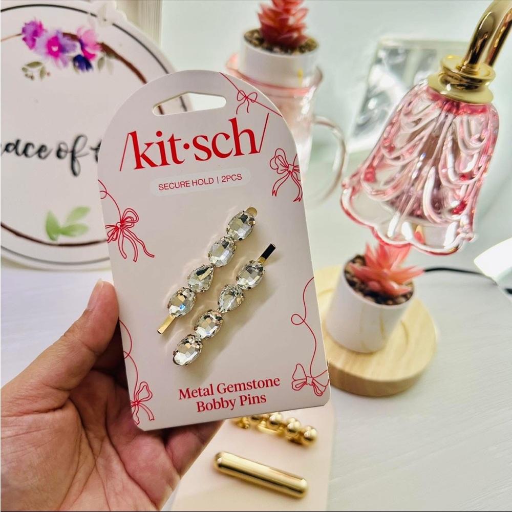 Kitsch Gold and Clear Gem Bobby Pins